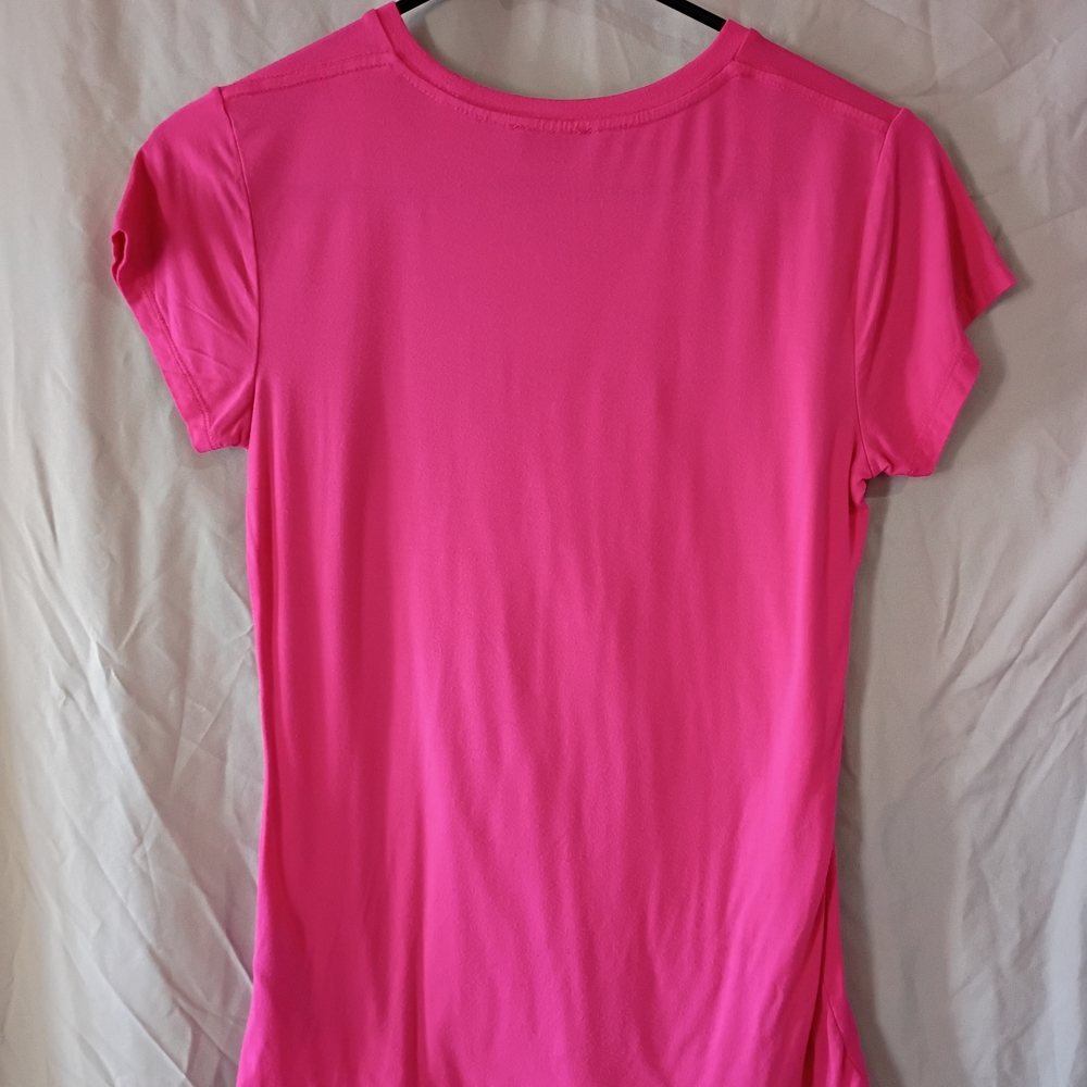 bebe Neon Pink Short Sleeve Tee with Rhinestone Logo - Picture 6 of 7